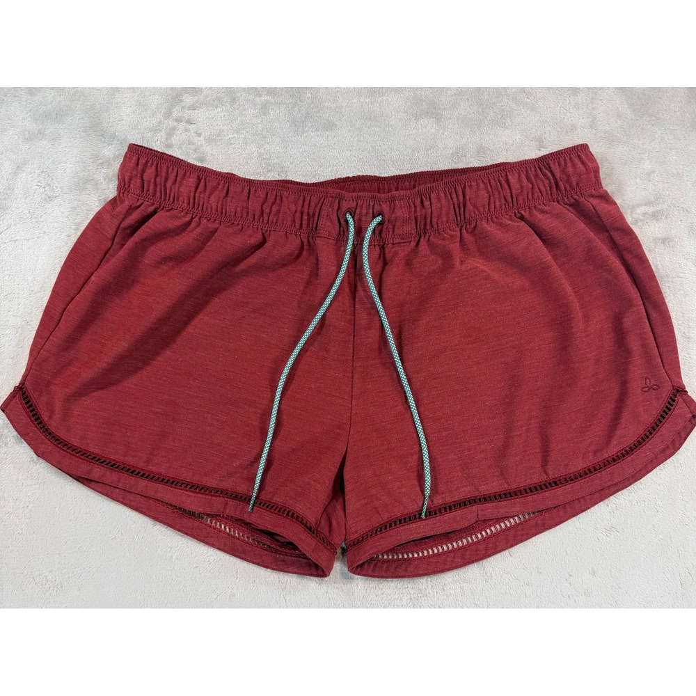 PrAna Women Athletic Boheimian Yoga Knit Hem Shorts Red Maroon Gray Large